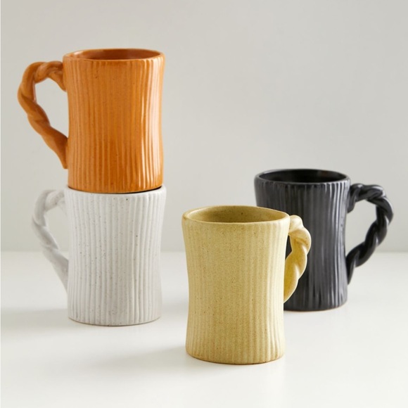 Set of 4 Cyrus Chartreuse Green Ribbed Coffee Mugs - Picture 6 of 6